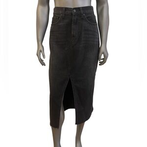 Altar’d State Jeans Skirt Sz S Front Slit Midi Whiskered High Waisted Frayed Hem